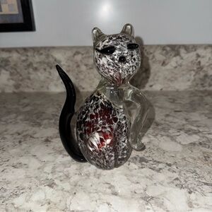 Vintage Murano Style Hand Blown Glass Cat Figurine, Paper Weight